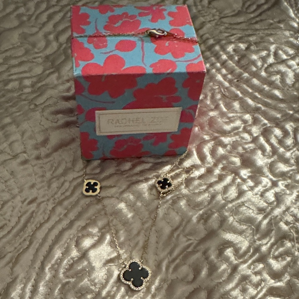 Rachel Zoe Gold Necklace with Black Clover Charms